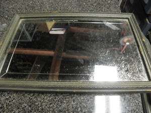 VINTAGE BEVELED MIRROR / TRAY WITH CARVED WOOD FRAME  