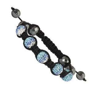  Hematite and Clear, Light Blue & Aqua Crystal Beads Black Cord Brace