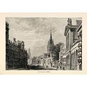  1882 Wood Engraving Oxford High Street England Cityscape 
