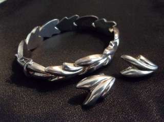   Sterling Silver 925 Italy Leaf Link Bracelet & Earrings Set 33.6 grams
