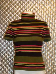 David Meister Multi Colored 100% Cashmere Short Sleeve Turtleneck 