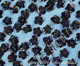 16 Irid Black Sequins Beads Flowers Sew On Appliques  