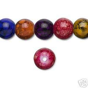 90 Assorted Color 10mm Round Glass Beads~Swirl Design  