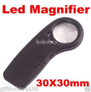 H363 30X 30mm LED Light Glass Magnifier UV Lamp Loupe  