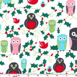   Hoot Michael Miller Holiday Owl Penguin Christmas Holly Red Green Aqua