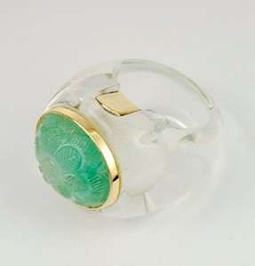 Seaman Schepps 18K Gold Carved Jade Rock Crystal Ring  