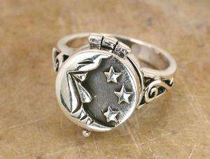 STUNNING STERLING SILVER MOON n STAR POISON RING size 9  