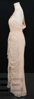 Mendel Peach Silk Chiffon Beaded Belt Draped Evening Gown Size 6 