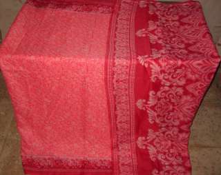 ART SILK Antique Vintage Sari Fabric 4y peach red #0024H  