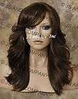 Human Hair Blend Heat Safe Feathered and Layered with bangs Brown mix