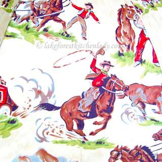 50s Vintage Style Western Graphics Fabric Umbrella Cowboys WILD WEST 