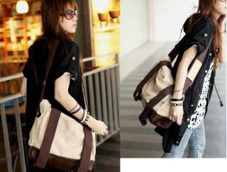 Korean Lady Girl Canvas Leather Hobo handbag backpack satchel shoulder 