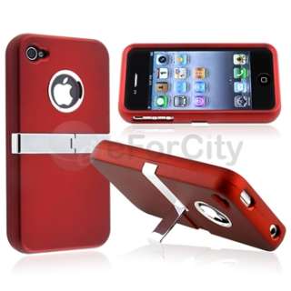 DELUXE Red CLIP ON HARD CASE COVER W/CHROME STAND FOR iPhone 4 G 4TH 