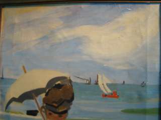   Lady & PARASOL SeaSide OLD Claude Monet IMPRESSIONIST Painting  