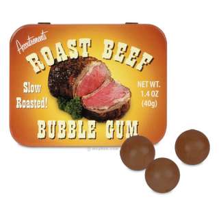   tin contains about twenty two roast beef flavored gumballs