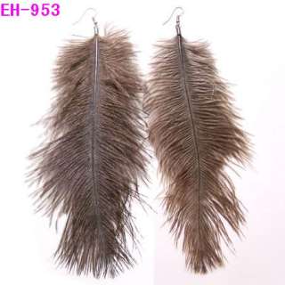 Pairs Handmade Ostrich Feathers Dangle Earrings  
