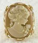 Fine Onyx Opal Inlay Dolphin Cameo Ring 14K Rolled Gold  