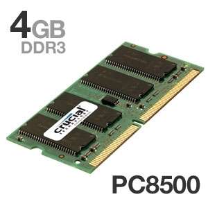 Crucial 4GB PC3 8500 1066MHz DDR3 SODIMM Laptop Memory Upgrade   Non 