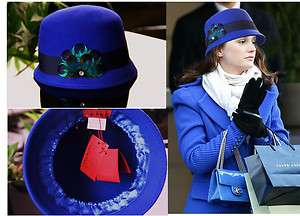   Ladys Elegant Noblest Plume 100% Fleece Derby Formal Bucket Hat Blue