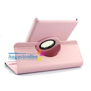 Pink 360 Rotating Leather Case Cover w/Stand for  Kindle Fire 7 