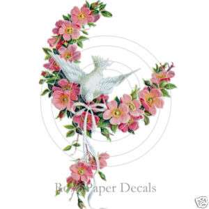Vintage Shabby Lovely Dove with Wild Pink Roses Decals  