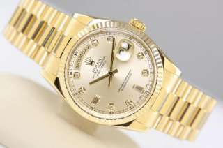 MENS ROLEX PRESIDENT DAY DATE CHAMPAGNE DIAMOND DIAL 18K SOLID GOLD 