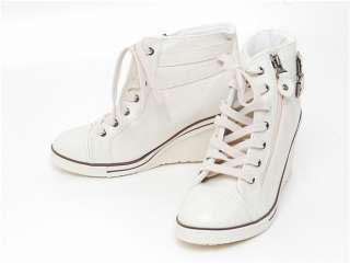 Women High Heel Hi Top Wedge Sneakers Boots White 5.5~8  