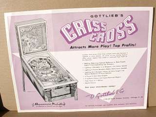   flyer for the Gottlieb CRISS CROSS pinball machine of 1958