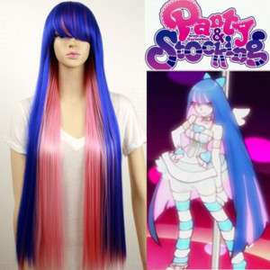 COSPLAY WIG Long Straight Blue Pink Stocking Hair  