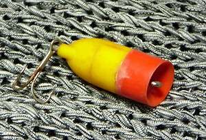 Vintage Old Lure Fishing Hook Plastic Red Yellow Torped  