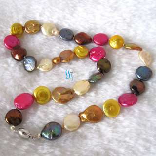 18 12 14mm Multi Color Coin Freshwater Pearl Necklace Strand  