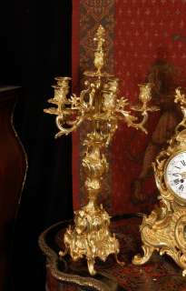 VERY LARGE ROCOCO ANTIQUE FRENCH CLOCK SET MOUGIN C1880  