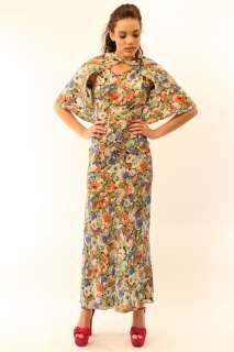   the 30 s done in a watercolor abstract floral print in muted shaes