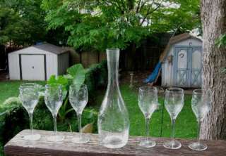 WINE GLASS LOT ELEGANT CRYSTAL AND DECANTER NO TOP  