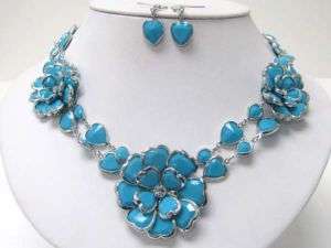 Statement Flower Necklace Earring/White/Multi/Turquoise  