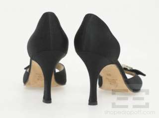   Blahnik Black Satin & Jeweled Buckle Peep Toe DOrsay Heels Size 36
