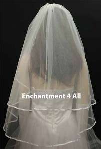 2T DIAMOND WHITE Wedding Bridal Veil Ribbon Fingertip 2  