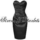   BLACK FITTED SATIN STRAPLESS VTG PENCIL EVENING COCKTAIL PARTY DRESS