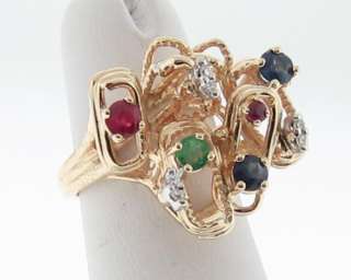 Natural Ruby Diamond Sapphire Emerald 14k Gold Ring  