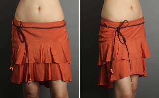 NEW Boho Chic Tiered Ruffle A Line Mini Skirt S~L Brick  