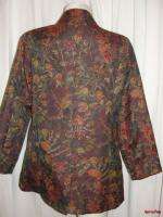 BFS03~COLDWATER CREEK Three Button Front Floral Jacquard Blazer Jacket 
