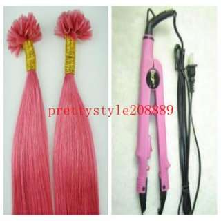 100S 20 Human Hair Extension Hot Pink+Fusion Iron Tool  