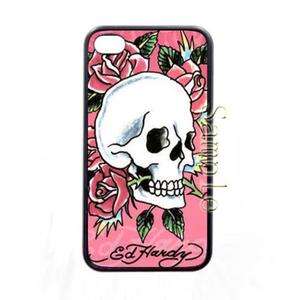 bie308 hard case iphone 4 4s cover Ed Hardy Pink Skull & Roses Art 