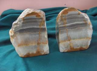 Vintage Crystal Jasper Agate Stone Bookends Geode  