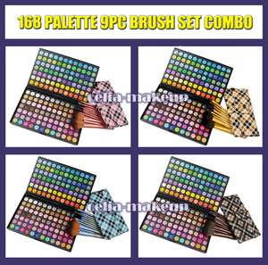 Full 168 Mix and Match Rainbow Eyeshadow Palette 9pc brush set kit 