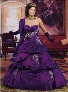 purple Quinceanera Wedding Party evening Dress Prom Ball Gown  