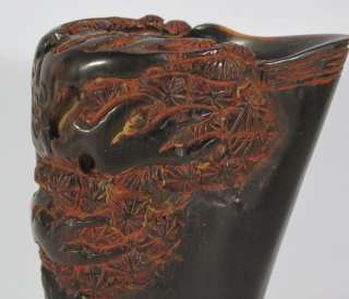 Excellent Chinese Ox horn Carved tree cup  