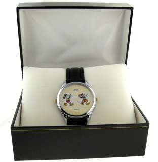 RARE MENS LORUS QUARTZ MICKEY AND MINNIE MOUSE DUAL TIME WATCH 