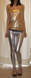 Shiny metallic silver leggings tight pants rock pt202  