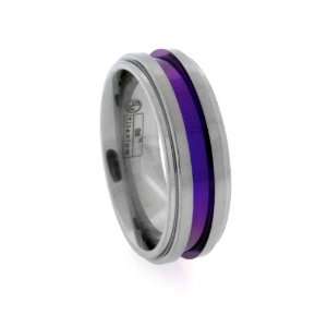  Mens 7.5mm Gray Titanium Ring with Purple Anodized Color 